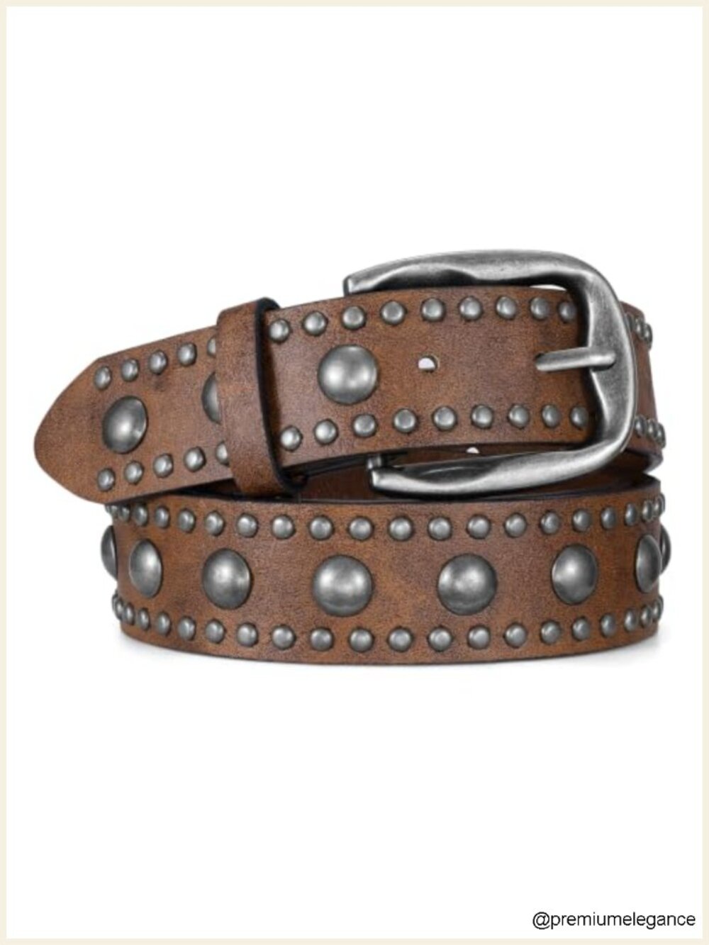 Women PU Leather Studded Western Punk Belt, Metal Buckle, Adjustable Waist Belt